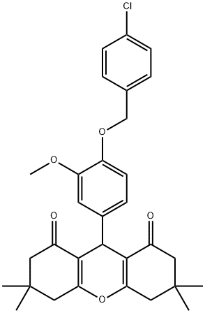 9-{4-[(4-chlorobenzyl)oxy]-3-methoxyphenyl}-3,3,6,6-tetramethyl-3,4,5,6,7,9-hexahydro-1H-xanthene-1,8(2H)-dione Struktur