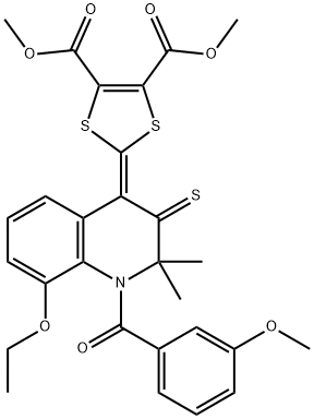 dimethyl 2-(8-(ethyloxy)-2,2-dimethyl-1-{[3-(methyloxy)phenyl]carbonyl}-3-thioxo-2,3-dihydroquinolin-4(1H)-ylidene)-1,3-dithiole-4,5-dicarboxylate Struktur