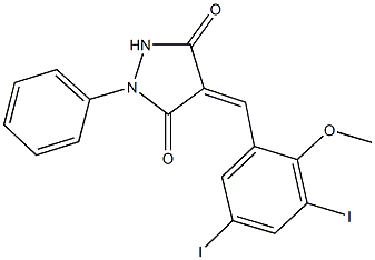 4-(3,5-diiodo-2-methoxybenzylidene)-1-phenyl-3,5-pyrazolidinedione Struktur