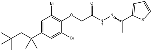 2-[2,6-dibromo-4-(1,1,3,3-tetramethylbutyl)phenoxy]-N'-[1-(2-thienyl)ethylidene]acetohydrazide Struktur