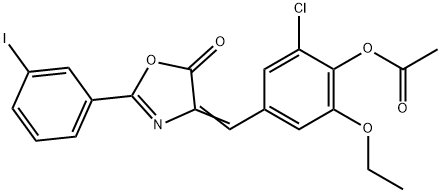 2-chloro-6-ethoxy-4-[(2-(3-iodophenyl)-5-oxo-1,3-oxazol-4(5H)-ylidene)methyl]phenyl acetate Struktur