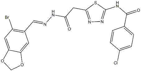 N-[5-(2-{2-[(6-bromo-1,3-benzodioxol-5-yl)methylene]hydrazino}-2-oxoethyl)-1,3,4-thiadiazol-2-yl]-4-chlorobenzamide Struktur