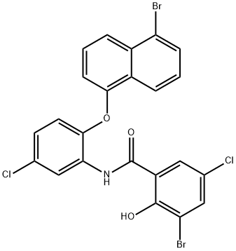 3-bromo-N-{2-[(5-bromo-1-naphthyl)oxy]-5-chlorophenyl}-5-chloro-2-hydroxybenzamide Struktur