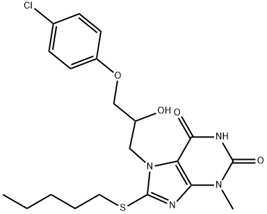 7-[3-(4-chlorophenoxy)-2-hydroxypropyl]-3-methyl-8-(pentylsulfanyl)-3,7-dihydro-1H-purine-2,6-dione Struktur