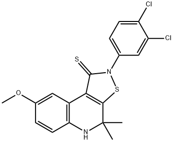 2-(3,4-dichlorophenyl)-4,4-dimethyl-8-(methyloxy)-4,5-dihydroisothiazolo[5,4-c]quinoline-1(2H)-thione Struktur