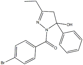 1-(4-bromobenzoyl)-3-ethyl-5-phenyl-4,5-dihydro-1H-pyrazol-5-ol Struktur