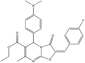 ethyl 5-[4-(dimethylamino)phenyl]-2-(4-fluorobenzylidene)-7-methyl-3-oxo-2,3-dihydro-5H-[1,3]thiazolo[3,2-a]pyrimidine-6-carboxylate Struktur