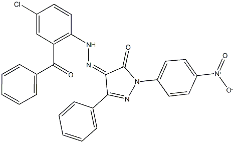 1-{4-nitrophenyl}-3-phenyl-1H-pyrazole-4,5-dione 4-[(2-benzoyl-4-chlorophenyl)hydrazone] Struktur