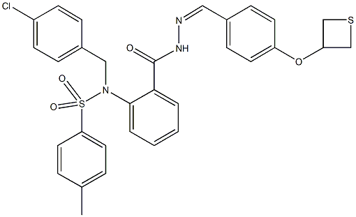 N-(4-chlorobenzyl)-4-methyl-N-[2-({2-[4-(3-thietanyloxy)benzylidene]hydrazino}carbonyl)phenyl]benzenesulfonamide Struktur