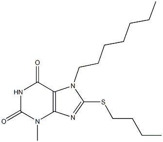 8-(butylsulfanyl)-7-heptyl-3-methyl-3,7-dihydro-1H-purine-2,6-dione Struktur