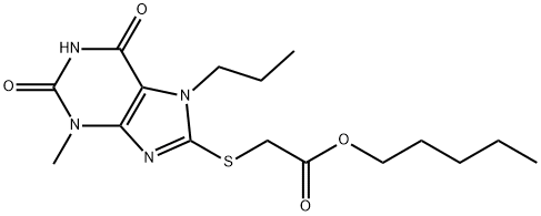 pentyl [(3-methyl-2,6-dioxo-7-propyl-2,3,6,7-tetrahydro-1H-purin-8-yl)sulfanyl]acetate Struktur