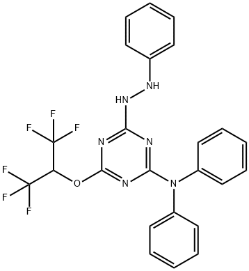 N,N-diphenyl-N-{4-(2-phenylhydrazino)-6-[2,2,2-trifluoro-1-(trifluoromethyl)ethoxy]-1,3,5-triazin-2-yl}amine Struktur