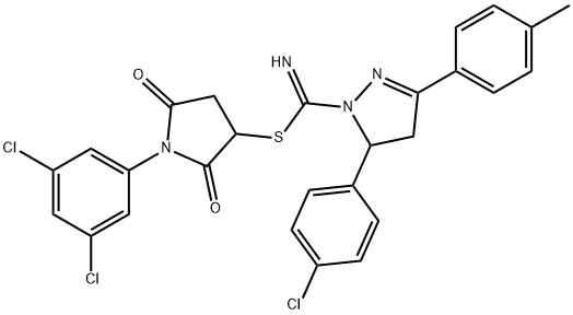 1-(3,5-dichlorophenyl)-2,5-dioxo-3-pyrrolidinyl 5-(4-chlorophenyl)-3-(4-methylphenyl)-4,5-dihydro-1H-pyrazole-1-carbimidothioate Struktur