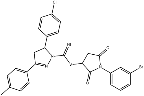 1-(3-bromophenyl)-2,5-dioxo-3-pyrrolidinyl 5-(4-chlorophenyl)-3-(4-methylphenyl)-4,5-dihydro-1H-pyrazole-1-carbimidothioate Struktur