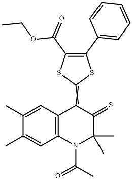 ethyl 2-(1-acetyl-2,2,6,7-tetramethyl-3-thioxo-2,3-dihydro-4(1H)-quinolinylidene)-5-phenyl-1,3-dithiole-4-carboxylate Struktur