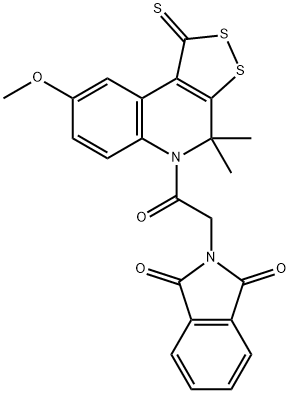 2-[2-(8-methoxy-4,4-dimethyl-1-thioxo-1,4-dihydro-5H-[1,2]dithiolo[3,4-c]quinolin-5-yl)-2-oxoethyl]-1H-isoindole-1,3(2H)-dione Struktur