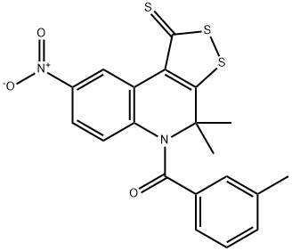 8-nitro-4,4-dimethyl-5-(3-methylbenzoyl)-4,5-dihydro-1H-[1,2]dithiolo[3,4-c]quinoline-1-thione Struktur