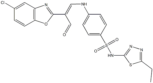 4-{[2-(5-chloro-1,3-benzoxazol-2-yl)-3-oxo-1-propenyl]amino}-N-(5-ethyl-1,3,4-thiadiazol-2-yl)benzenesulfonamide Struktur