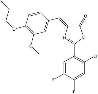 2-(2-chloro-4,5-difluorophenyl)-4-(3-methoxy-4-propoxybenzylidene)-1,3-oxazol-5(4H)-one Struktur