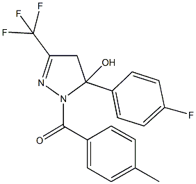 5-(4-fluorophenyl)-1-(4-methylbenzoyl)-3-(trifluoromethyl)-4,5-dihydro-1H-pyrazol-5-ol Struktur