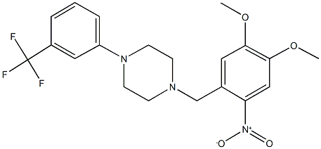 1-{2-nitro-4,5-dimethoxybenzyl}-4-[3-(trifluoromethyl)phenyl]piperazine Struktur