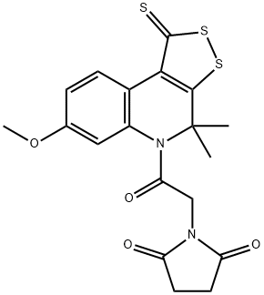 1-[2-(7-methoxy-4,4-dimethyl-1-thioxo-1,4-dihydro-5H-[1,2]dithiolo[3,4-c]quinolin-5-yl)-2-oxoethyl]-2,5-pyrrolidinedione Struktur