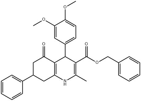 benzyl 4-(3,4-dimethoxyphenyl)-2-methyl-5-oxo-7-phenyl-1,4,5,6,7,8-hexahydroquinoline-3-carboxylate Struktur