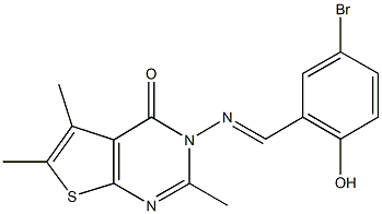 3-[(5-bromo-2-hydroxybenzylidene)amino]-2,5,6-trimethylthieno[2,3-d]pyrimidin-4(3H)-one Struktur