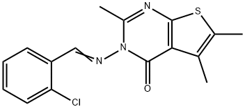 3-[(2-chlorobenzylidene)amino]-2,5,6-trimethylthieno[2,3-d]pyrimidin-4(3H)-one Struktur