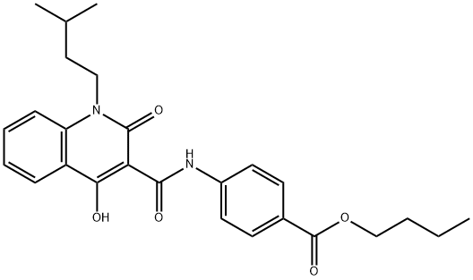 butyl 4-({[4-hydroxy-1-(3-methylbutyl)-2-oxo-1,2-dihydroquinolin-3-yl]carbonyl}amino)benzoate Struktur