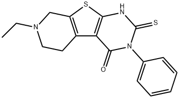 7-ethyl-3-phenyl-2-thioxo-2,3,5,6,7,8-hexahydropyrido[4',3':4,5]thieno[2,3-d]pyrimidin-4(1H)-one Struktur