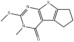 3-methyl-2-(methylsulfanyl)-3,5,6,7-tetrahydro-4H-cyclopenta[4,5]thieno[2,3-d]pyrimidin-4-one Struktur