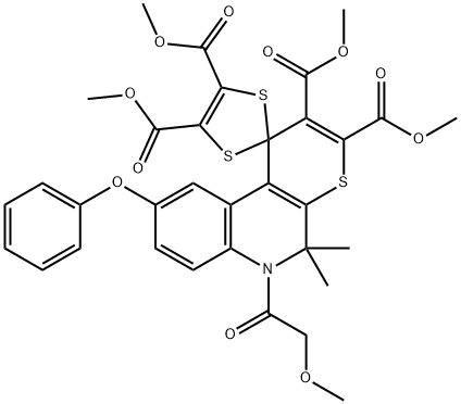 tetramethyl 6'-(methoxyacetyl)-5',5'-dimethyl-9'-phenoxy-5',6'-dihydrospiro(1,3-dithiole-2,1'-[1'H]-thiopyrano[2,3-c]quinoline)-2',3',4,5-tetracarboxylate Struktur