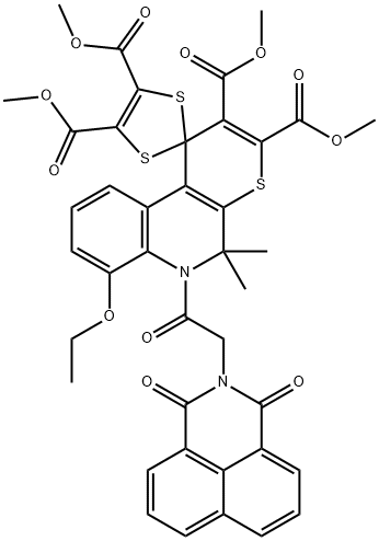 tetramethyl 6'-[(1,3-dioxo-1H-benzo[de]isoquinolin-2(3H)-yl)acetyl]-7'-ethoxy-5',5'-dimethyl-5',6'-dihydrospiro(1,3-dithiole-2,1'-[1'H]-thiopyrano[2,3-c]quinoline)-2',3',4,5-tetracarboxylate Struktur