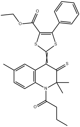 ethyl 2-(1-butyryl-2,2,6-trimethyl-3-thioxo-2,3-dihydro-4(1H)-quinolinylidene)-5-phenyl-1,3-dithiole-4-carboxylate Struktur