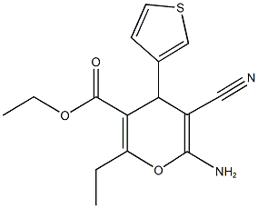 ethyl 6-amino-5-cyano-2-ethyl-4-(3-thienyl)-4H-pyran-3-carboxylate Struktur