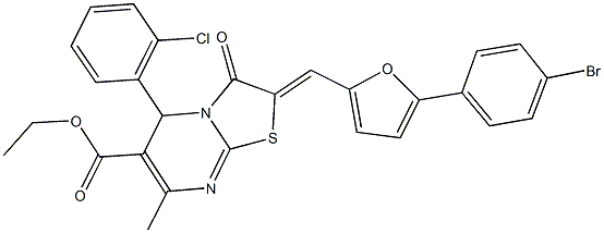 ethyl 2-{[5-(4-bromophenyl)-2-furyl]methylene}-5-(2-chlorophenyl)-7-methyl-3-oxo-2,3-dihydro-5H-[1,3]thiazolo[3,2-a]pyrimidine-6-carboxylate Struktur