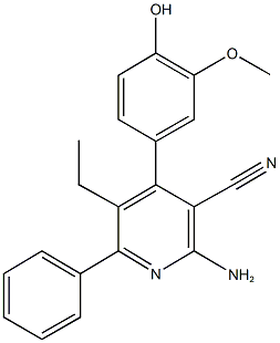 2-amino-5-ethyl-4-(4-hydroxy-3-methoxyphenyl)-6-phenylnicotinonitrile Struktur