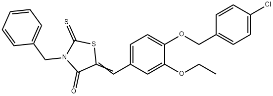 3-benzyl-5-{4-[(4-chlorobenzyl)oxy]-3-ethoxybenzylidene}-2-thioxo-1,3-thiazolidin-4-one Struktur