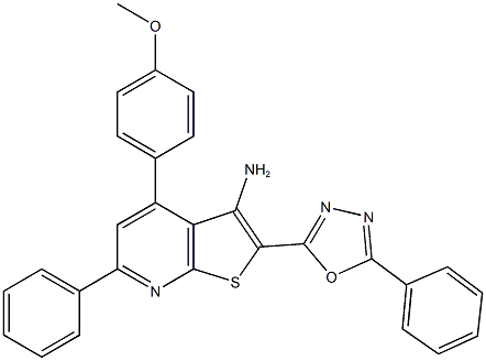 4-(4-methoxyphenyl)-6-phenyl-2-(5-phenyl-1,3,4-oxadiazol-2-yl)thieno[2,3-b]pyridin-3-amine Struktur