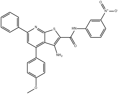 3-amino-N-{3-nitrophenyl}-4-(4-methoxyphenyl)-6-phenylthieno[2,3-b]pyridine-2-carboxamide Struktur