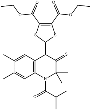 diethyl 2-(1-isobutyryl-2,2,6,7-tetramethyl-3-thioxo-2,3-dihydro-4(1H)-quinolinylidene)-1,3-dithiole-4,5-dicarboxylate Struktur