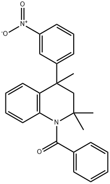 1-benzoyl-4-{3-nitrophenyl}-2,2,4-trimethyl-1,2,3,4-tetrahydroquinoline Struktur