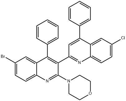 6'-bromo-6-chloro-2'-(4-morpholinyl)-2,3'-bis[4-phenylquinoline] Struktur