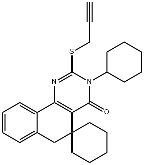 3-cyclohexyl-2-(2-propynylsulfanyl)-5,6-dihydrospiro(benzo[h]quinazoline-5,1'-cyclohexane)-4(3H)-one Struktur