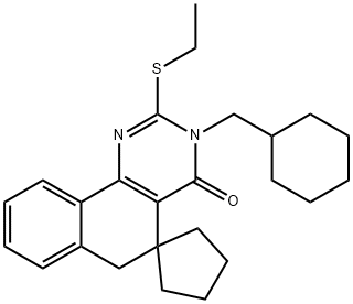 3-(cyclohexylmethyl)-2-(ethylsulfanyl)-5,6-dihydrospiro(benzo[h]quinazoline-5,1'-cyclopentane)-4(3H)-one Struktur