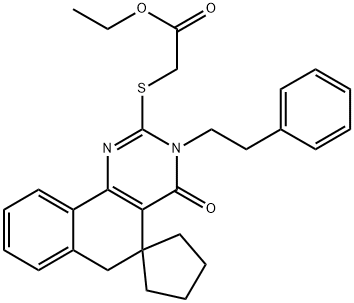 2-{[2-(ethyloxy)-2-oxoethyl]sulfanyl}-4-oxo-3-(2-phenylethyl)-3,4,5,6-tetrahydrospiro(benzo[h]quinazoline-5,1-cyclopentane) Struktur