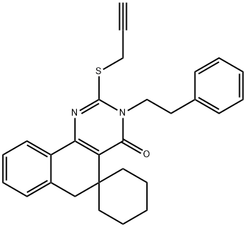 3-(2-phenylethyl)-2-(prop-2-ynylsulfanyl)-5,6-dihydro-4(3H)-oxospiro(benzo[h]quinazoline-5,1'-cyclohexane) Struktur