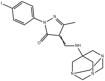 2-(4-iodophenyl)-5-methyl-4-[(1,3,5-triazatricyclo[3.3.1.1~3,7~]dec-7-ylamino)methylene]-2,4-dihydro-3H-pyrazol-3-one Struktur