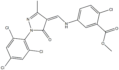 methyl 2-chloro-5-({[3-methyl-5-oxo-1-(2,4,6-trichlorophenyl)-1,5-dihydro-4H-pyrazol-4-ylidene]methyl}amino)benzoate Struktur